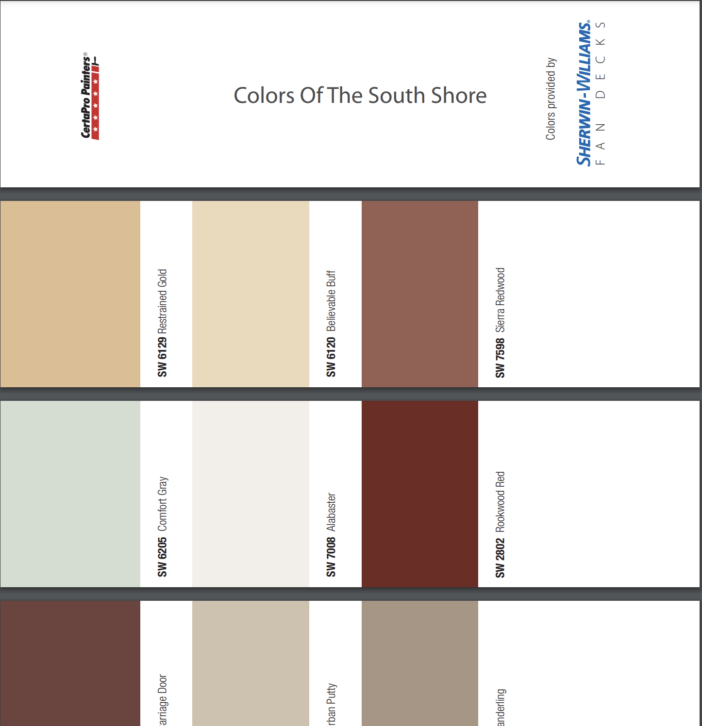 Fan deck colors of the South Shore showing historic colors